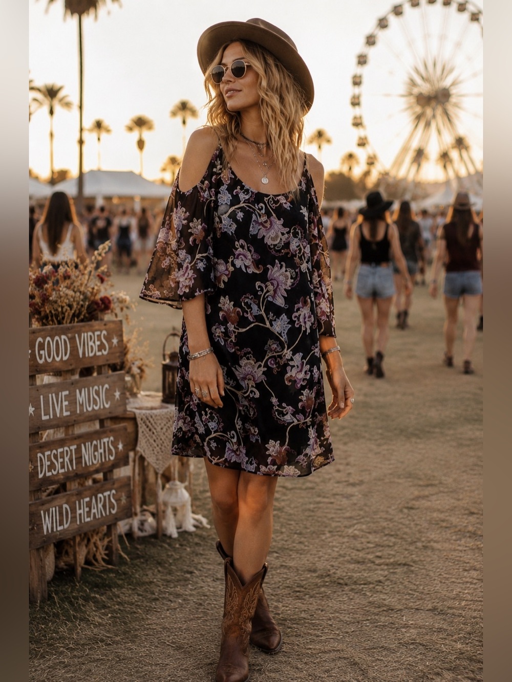 WHBM cold shoulder dress in midnight vines